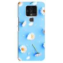 Чехол с Цветами для TECNO Camon 16 (ромашки на голубом)
