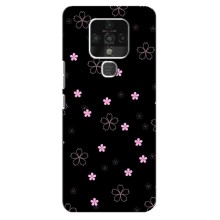 Чехол с розовым рисунком для TECNO Camon 16 (Розовые цветы на черном)