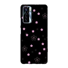 Чохол з розовим принтом для TECNO Camon 17 Pro (Рожеві квіти на чорному)