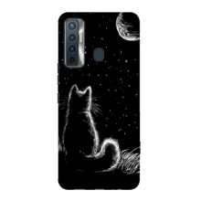 Чехол с принтом для TECNO Camon 17 (AlphaPrint) Модные коты (Котик и луна)