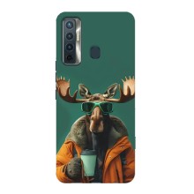 Чехол с принтом стильные животные для Техно Камон 17 (Лось с кофе)