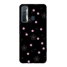 Чехол с розовым рисунком для TECNO Camon 17 (Розовые цветы на черном)
