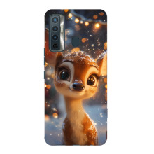 Яркий чехол для TECNO Camon 17 с Зимними Оленятами – Оленёнок среди гирлянд