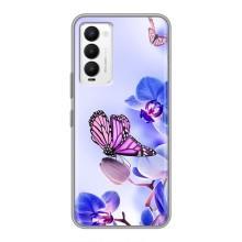 Чехлы с Цветами для Tecno Camon 18 / Camon 18P (VPrint) (Бабочка на цветочке)