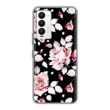 Чехлы с Цветами для Tecno Camon 18 / Camon 18P (VPrint) (Цветочки на черном)