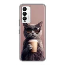 Чехол с принтом стильные животные для Техно Камон 18 / Камон 18п (Кот с кофе)