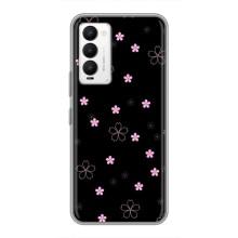 Чехол с розовым рисунком для Tecno Camon 18 / Camon 18P (Розовые цветы на черном)