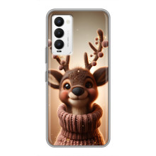Яркий чехол для Tecno Camon 18 / Camon 18P с Зимними Оленятами – Олень в свитере