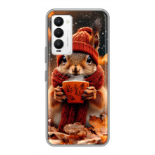 Печатный чехол «Зверята с кофе» для Tecno Camon 18 / Camon 18P – Белка с кофе