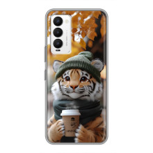 Печатный чехол «Зверята с кофе» для Tecno Camon 18 / Camon 18P – Тигр с кофе