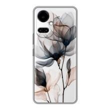 Чехол с цветочным принтом на ТЕКНО Камон 19 (СИ6н) / 19 Про (СИ8н) (Цветы на белом)