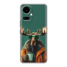 Чехол с принтом стильные животные для ТЕКНО Камон 19 (СИ6н) / 19 Про (СИ8н) – Лось с кофе