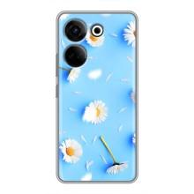 Чехол с Цветами для Tecno Camon 20 Pro (ромашки на голубом)
