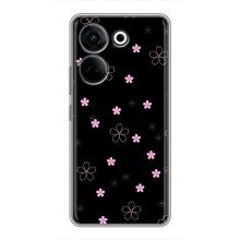 Чехол с розовым рисунком для Tecno Camon 20 Pro (Розовые цветы на черном)