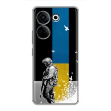 Чехол с украинским воином на Tecno Camon 20 Pro – Воин с флагом