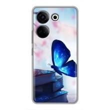 Силиконовый бампер с картинкой животных для Tecno Camon 20 Pro (Бабочка синяя)