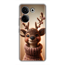 Яркий чехол для Tecno Camon 20 Pro с Зимними Оленятами – Олень в свитере