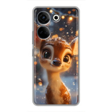 Яркий чехол для Tecno Camon 20 Pro с Зимними Оленятами – Оленёнок среди гирлянд