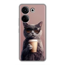 Чехол с принтом стильные животные для ТЕХНО Камон 20 (Кот с кофе)