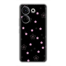 Чехол с розовым рисунком для Tecno Camon 20 (Розовые цветы на черном)