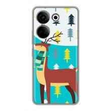 Силиконовый бампер с картинкой животных для Tecno Camon 20 (Олень с шарфом)