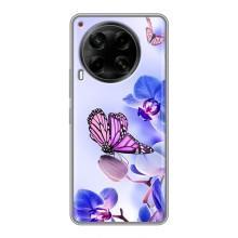 Чехлы с Цветами для Tecno Camon 30 (CL6) (VPrint) (Бабочка на цветочке)