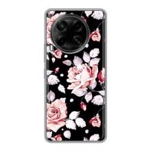 Чехлы с Цветами для Tecno Camon 30 (CL6) (VPrint) (Цветочки на черном)