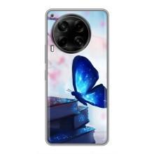 Силиконовый бампер с картинкой животных для Tecno Camon 30 (CL6) (Бабочка синяя)
