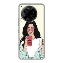 Силиконовый Чехол на Tecno Camon 30 (CL6) с картинкой Стильных Девушек – С напитком