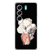 Чехлы (ART) Цветы на TECNO Camon 40 (VPrint) (Белые цветы)