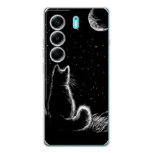 Чехол с принтом для TECNO Camon 40 (AlphaPrint) Модные коты (Котик и луна)