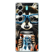 Чехол с принтом для Телефон называется ТЕКНО Камон 40. - (Прикольные) (AlphaPrint) (Енот с банкой)