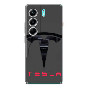 Силіконовий бампер з картинкою машини на TECNO Camon 40 – Logo TESLA