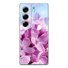 Силиконовый бампер с принтом (цветочки) на ТЕКНО Камон 40 (Сиреневые цветы)