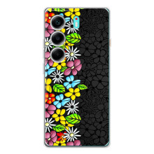 Силиконовый бампер с принтом (цветочки) на ТЕКНО Камон 40 (Яркие цветы на черном)