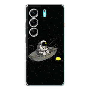 Силиконовый Чехол с принтом "Космонавты" на TECNO Camon 40 – Космонавт на рыбалке