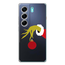 Зимні Чохли для Телефон українською мовою можна записати так: ТЕКНО КАМОН 40. - прозорий фон (Грінч з іграшкою)