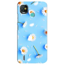 Чехол с Цветами для TECNO Pop 4 LTE (ромашки на голубом)