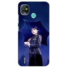 Чехлы Венсдей на TECNO Pop 4 LTE Уэнсдей (AlphaPrint) (Уэнздей с зонтом)