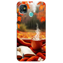 Чехол с уникальным дизайном «Осень с кофе» для TECNO Pop 4 LTE – Кофе и дождь