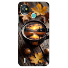 Чехол с уникальным дизайном «Осень с кофе» для TECNO Pop 4 LTE – Тёмный кофе