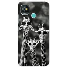 Силиконовый чехол с КАРТИНКАМИ лето для TECNO Pop 4 LTE (AlphaPrint) – Жирафы в очках