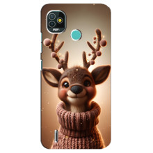 Яркий чехол для TECNO Pop 4 LTE с Зимними Оленятами – Олень в свитере