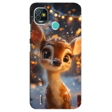 Яркий чехол для TECNO Pop 4 LTE с Зимними Оленятами – Оленёнок среди гирлянд