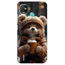 Печатный чехол «Зверята с кофе» для TECNO Pop 4 LTE – Мишка с кофе