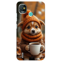 Печатный чехол «Зверята с кофе» для TECNO Pop 4 LTE – Песик с кофе