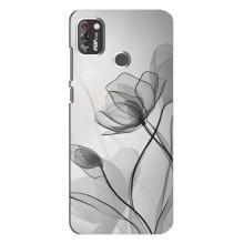 Чехол с цветочным принтом на Техно Поп 4 Про – Черные цветы