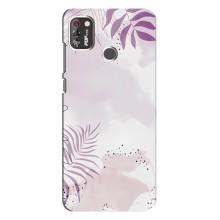 Чехол с цветочным принтом на Техно Поп 4 Про – Фиолетовые листья