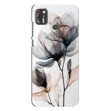 Чехол с цветочным принтом на Техно Поп 4 Про – Цветы на белом