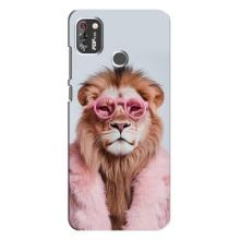 Чехол с принтом стильные животные для Техно Поп 4 Про (Лев в очках)